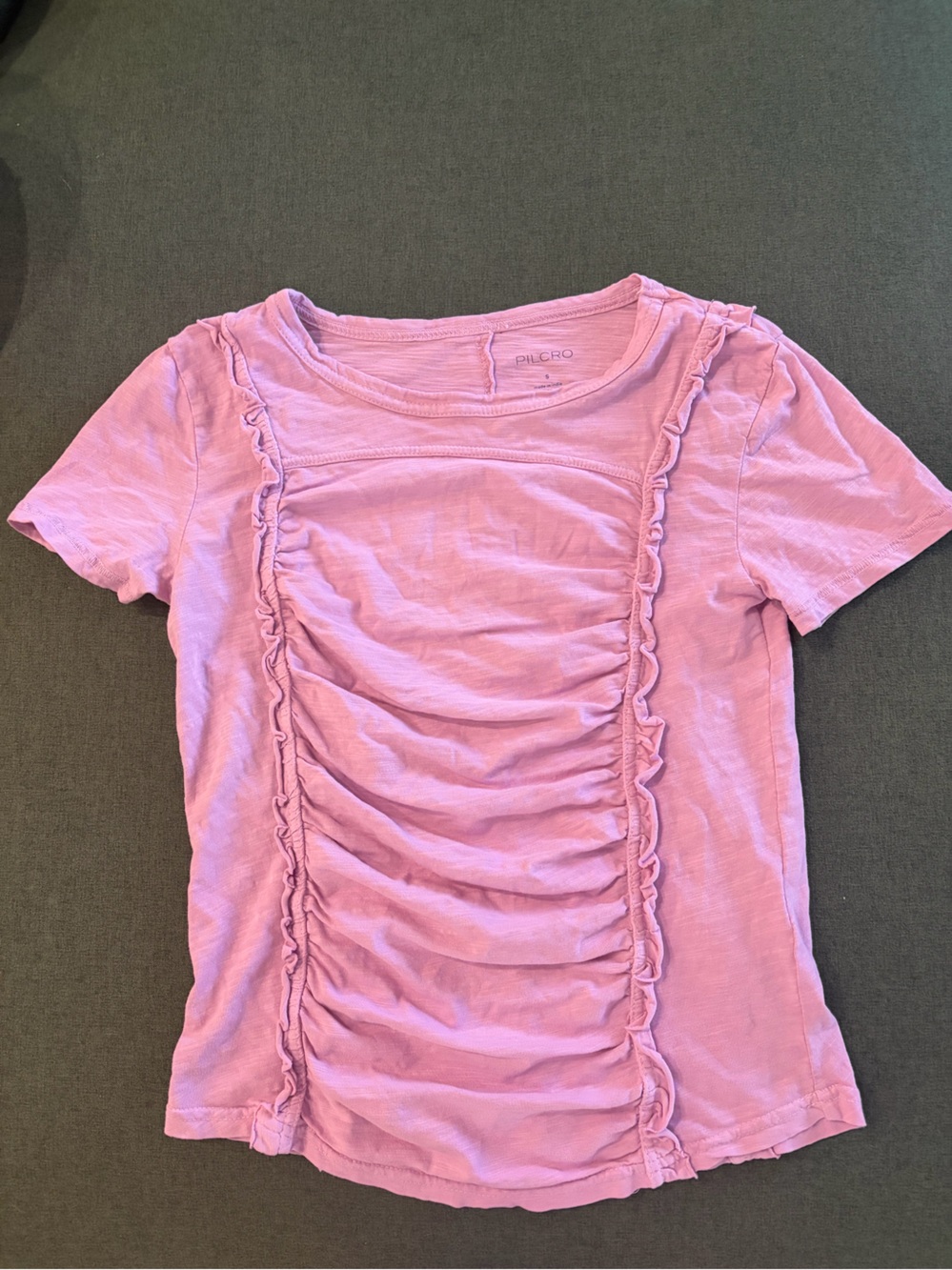 Pilcro Lavender Pink Rouched-Front Short Sleeve Scoop Top, S, GUC